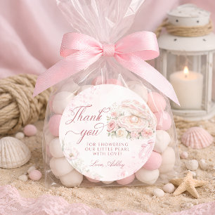 A Little Pearl Blush Pink Baby Shower Classic Round Sticker