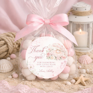 A Little Pearl Blush Pink Baby Shower Classic Round Sticker