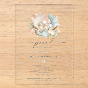 A Little Pearl Coastal Acrylic Baby Shower Invitations