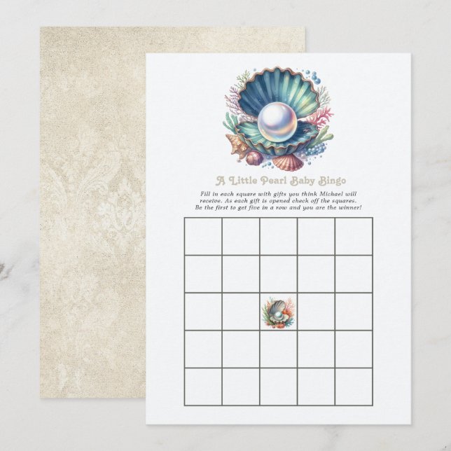 A Little Pearl Coastal Baby Shower Bingo Game Invitation (Front/Back)