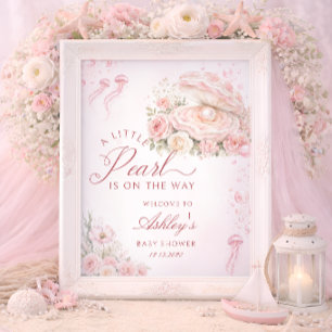 A Little Pearl Girl Baby Shower Welcome  Poster