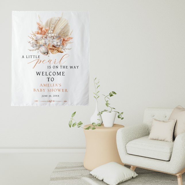 A Little Pearl Is On The Way Coastal  Welcome Sign Tapestry (Creator Uploaded)