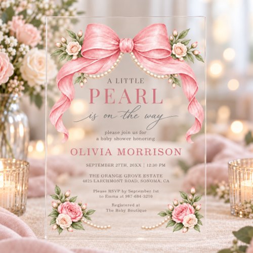 A Little Pearl Pink Modern baby shower invitation