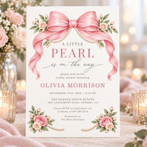 A Little Pearl Pink Elegant baby shower invitation
