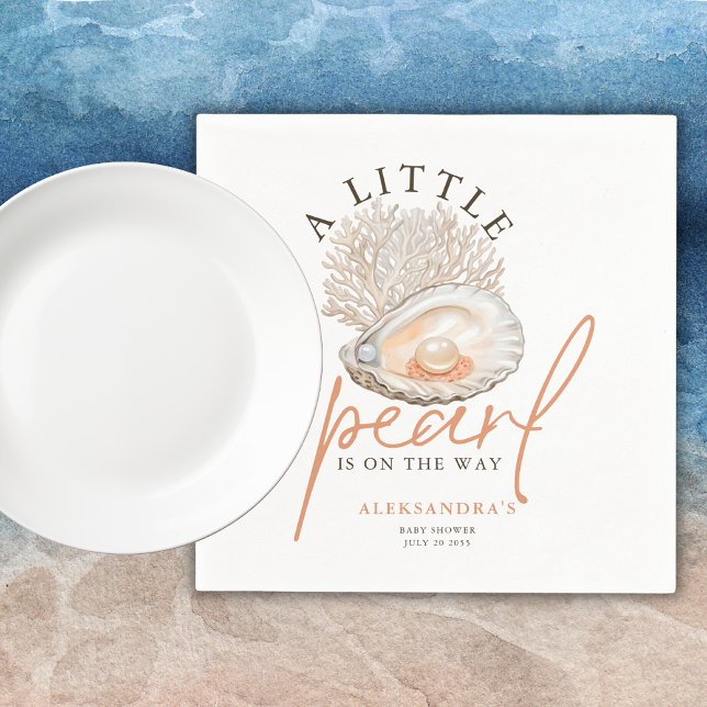 A Little Pearl Watercolor Seashell Baby Shower Napkins (Creator Uploaded)