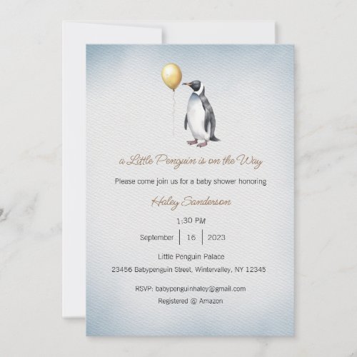 A Little Penguin is on the Way Invitation Baby  Invitation