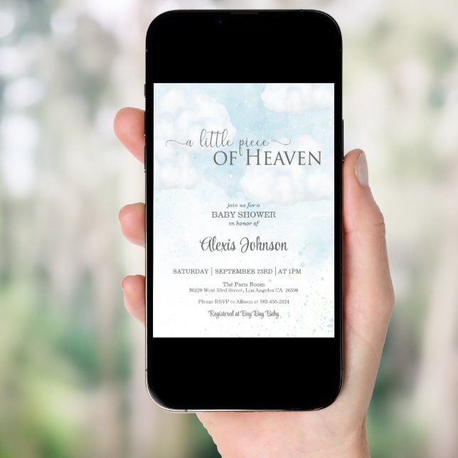 A Little Piece of Heaven Baby Shower (Boy)   Invitation (Front Digital)