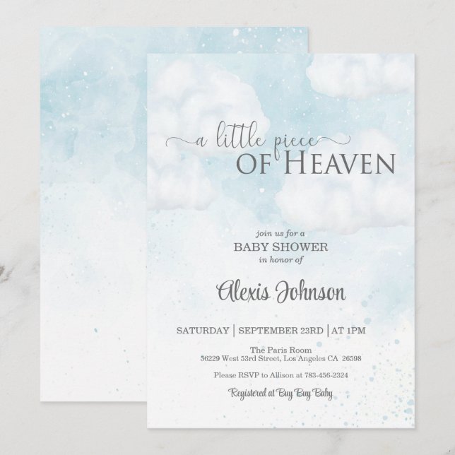 A Little Piece of Heaven Baby Shower (Boy)   Invitation (Front/Back)