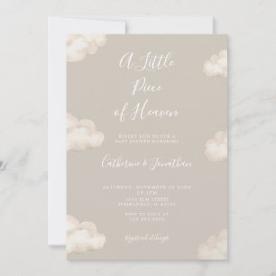 A Little Piece Of Heaven Beige Clouds Baby Shower Invitation