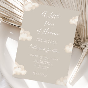 A Little Piece Of Heaven Beige Clouds Baby Shower Invitation