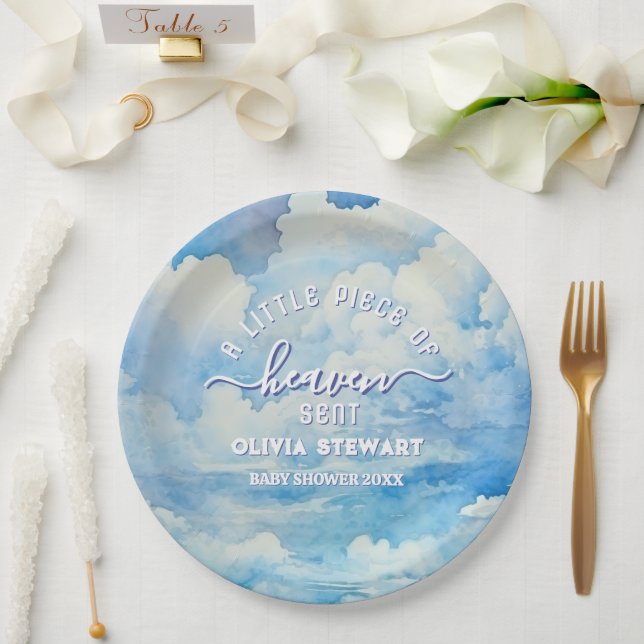 A little piece of heaven sent Baby Shower Paper Plates (Wedding)