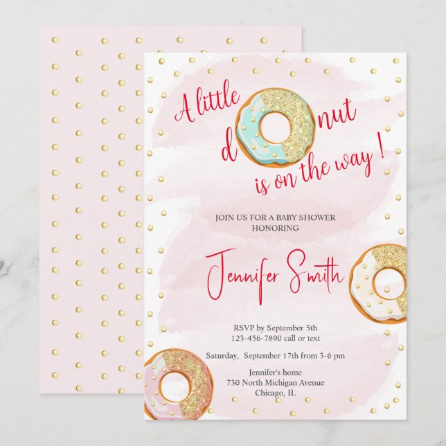 A Little pink golden donut Baby Shower invitation (Front/Back)