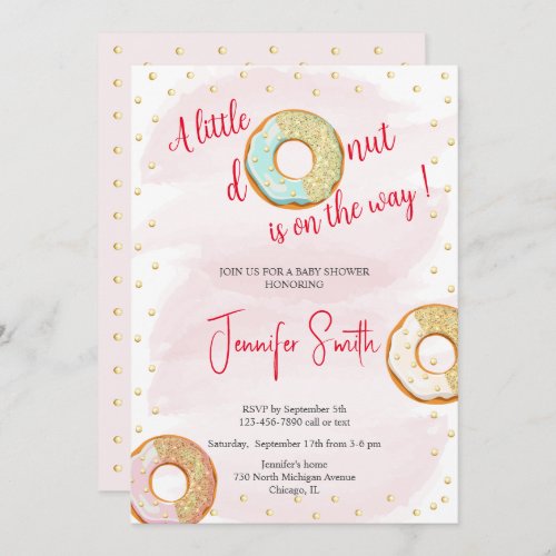 A Little pink golden donut Baby Shower invitation