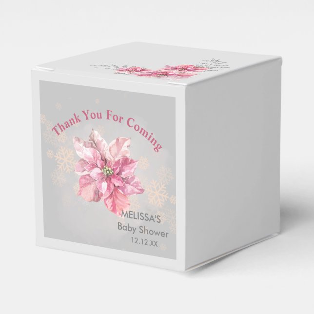 A Little Pink Snowflake Pink Poinsettia Favor Boxes (Front Side)