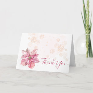 A little pink snowflake pink poinsettia photo letterpress thank you card
