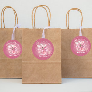 A Little Pink Snowflake Pink Poinsettia thank you Classic Round Sticker