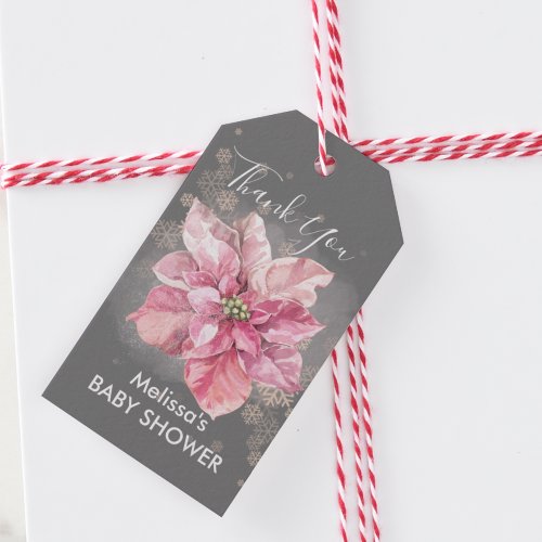 A Little Pink Snowflake Pink Poinsettia Thank You Gift Tags