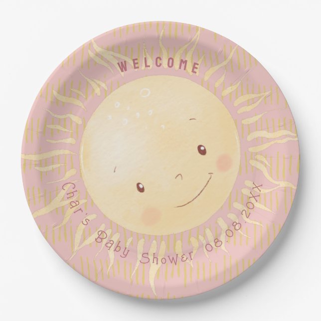  A Little Pink Sunshine Personalized Baby Shower Paper Plates (Front)
