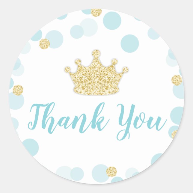 A Little Prince Baby Shower Blue Gold Classic Round Sticker (Front)
