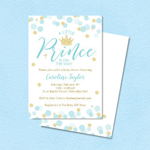 A Little Prince Baby Shower Blue Gold Glitter Invitation