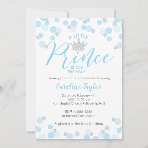 A Little Prince Baby Shower Blue Silver Glitter Invitation