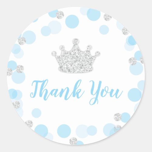 A Little Prince Baby Shower Blue Silver Thank You Classic Round Sticker