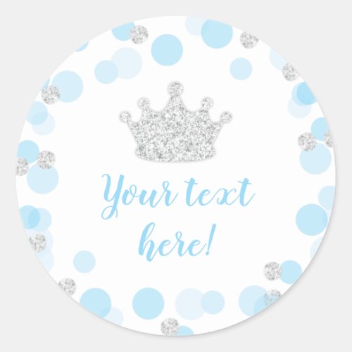 A Little Prince Baby Shower Labels Blue  Silver