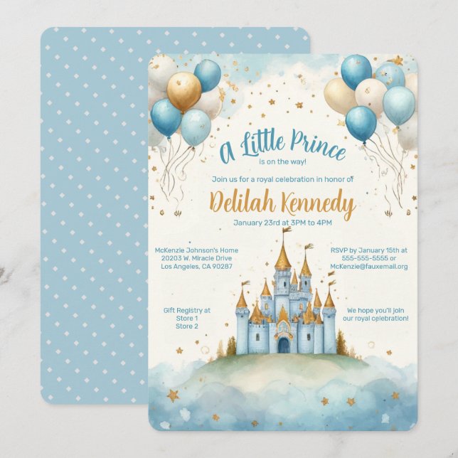 A Little Prince Castle and Balloon Baby Shower  Invitation (Front/Back)
