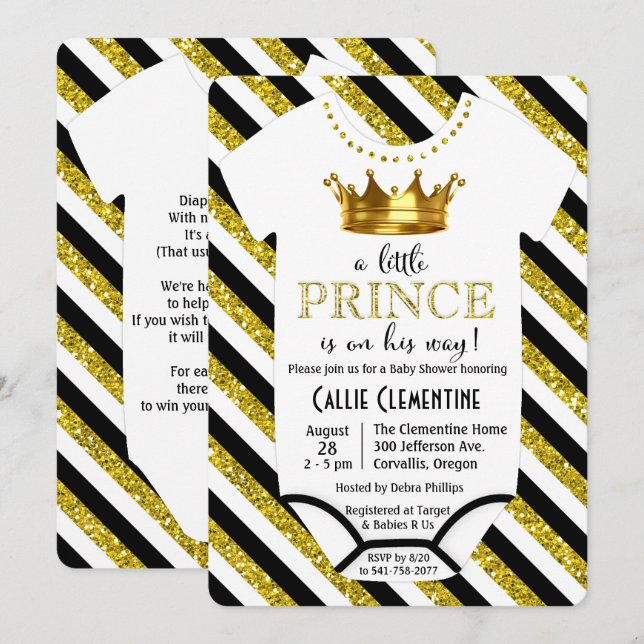 A Little Prince Glitter Baby Shower Invitation (Front/Back)
