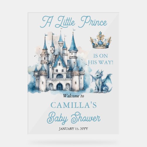 A Little Prince Is On His Way Boy Baby Shower Acrylic Sign