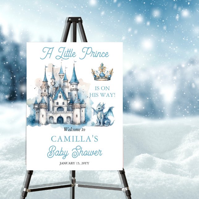 A Little Prince Is On His Way Boy Baby Shower Foam Board (Shown here in winter, this "A Little Prince" design will be a hit anytime of year.)