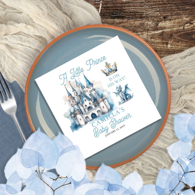 A Little Prince Is On His Way Boy Baby Shower Napkins ("A Little Prince Is On His Way!" royal-themed Baby Shower party napkins.)