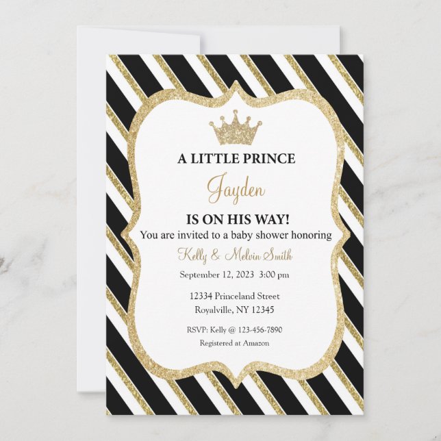A Little Prince is on his Way Invitation, Baby Boy Invitation (Front)