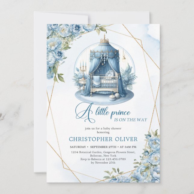A little prince is on the way boy baby shower invitation (Front)