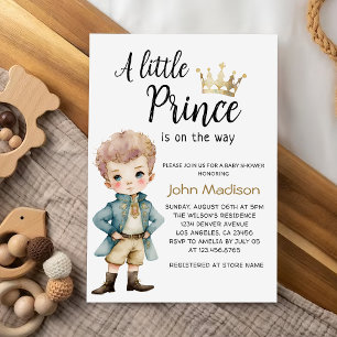 A Little Prince   Royal Blue and Gold Baby Shower Invitation