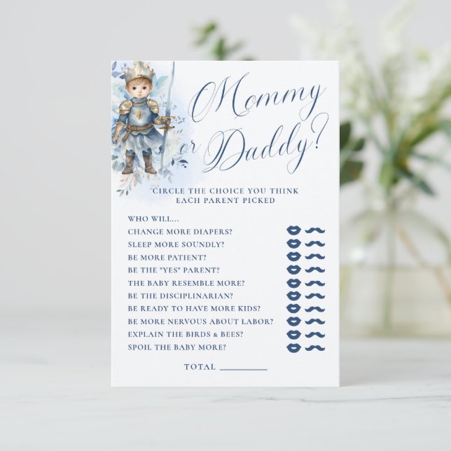 A Little Prince Royal Blue Shower Mommy Or Daddy Enclosure Card (Standing Front)
