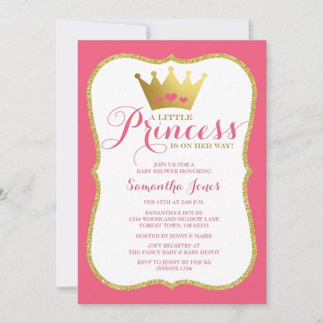 A Little Princess Baby Shower Pink and Gold Invitation (Front)