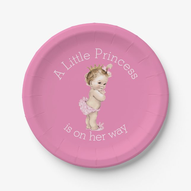 A Little Princess Baby Shower Pink Paper Plates (Front)