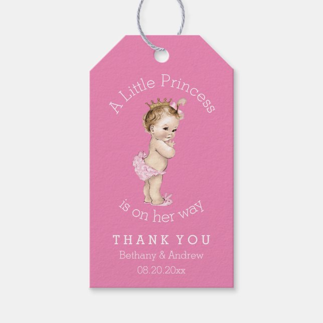 A Little Princess Baby Shower Pink Personalized Gift Tags (Front)