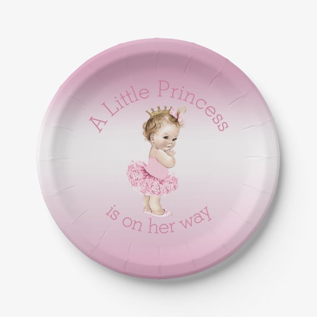 A Little Princess Ballerina Baby Shower Pink Paper Plates (Front)