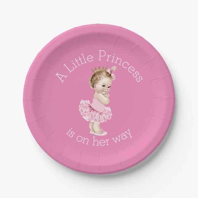 A Little Princess Ballerina Baby Shower Pink Paper Plates (Front)