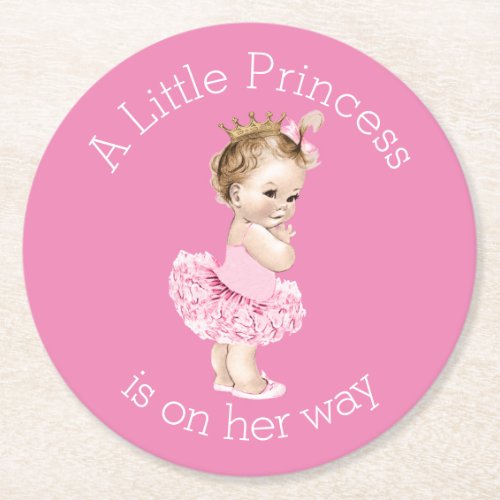 A Little Princess Ballerina Baby Shower Pink Round Paper Coaster