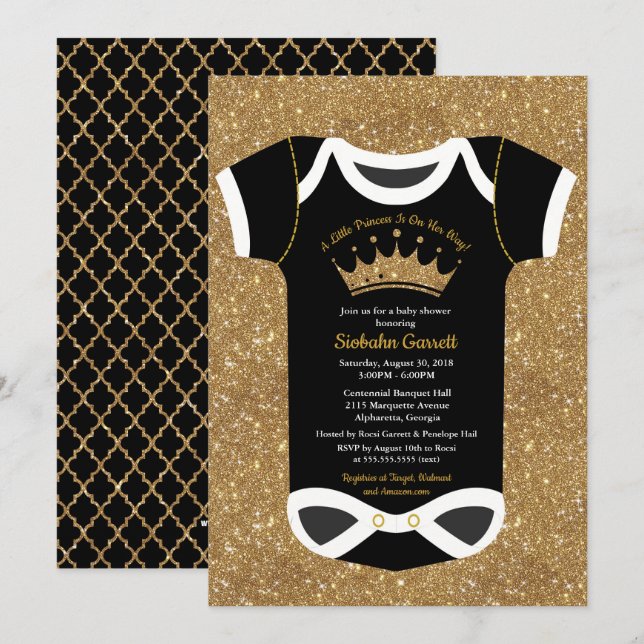 A Little Princess Black & Royal Gold Baby Shower Invitation (Front/Back)
