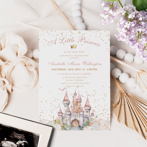 A Little Princess Blush Gold Crown Castle Shower Invitation