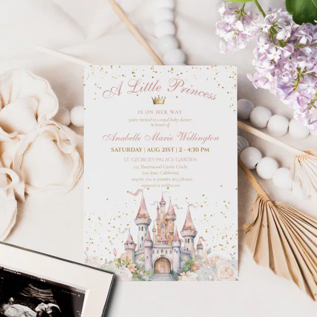 A Little Princess Blush Gold Crown Castle Shower Invitation | Zazzle