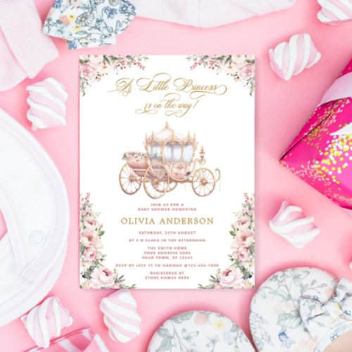A Little Princess Carriage Pink Floral Baby Shower Invitation