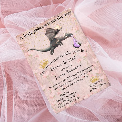 A Little Princess Dragon Baby Shower By Mail Invitation