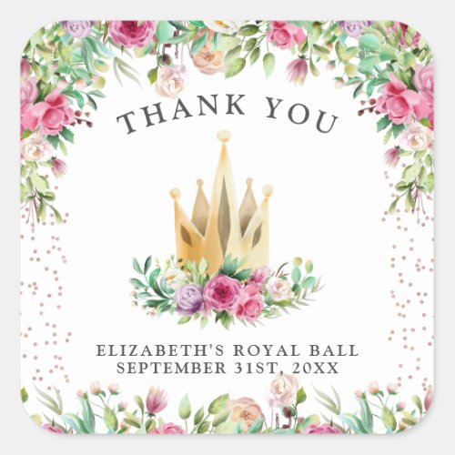 A Little Princess Floral Thank You Square Sticker