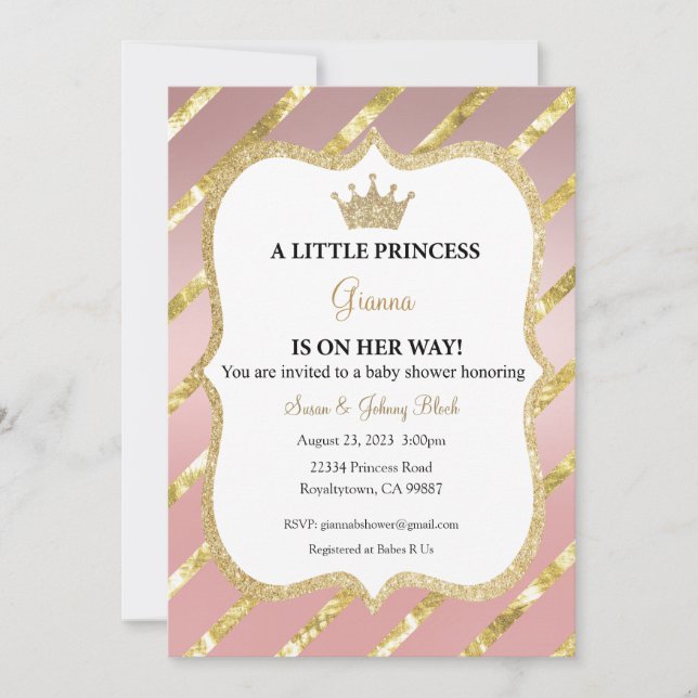 A Little Princess is on Her Way Invitation, Girl Invitation (Front)