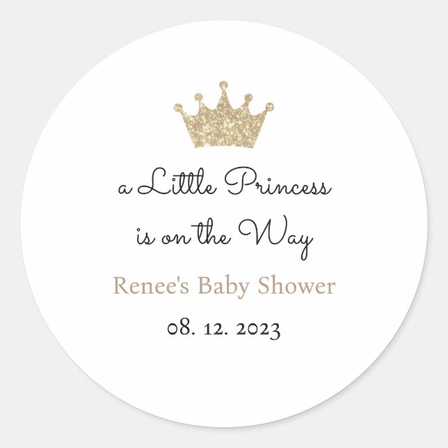 A Little Princess is on the Way Labels, Favor  Classic Round Sticker (Front)